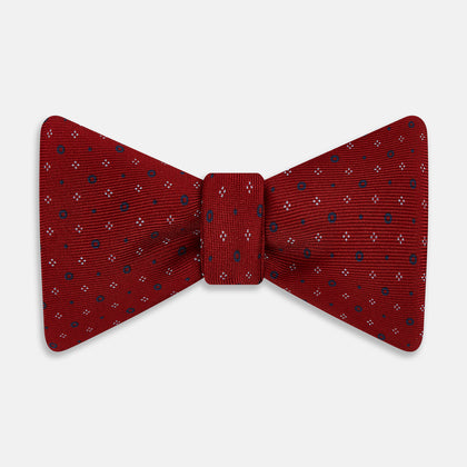 Red Geometric Pin-Dot Printed Silk Bow Tie