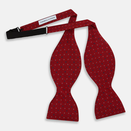 Red Geometric Pin-Dot Printed Silk Bow Tie Image 2