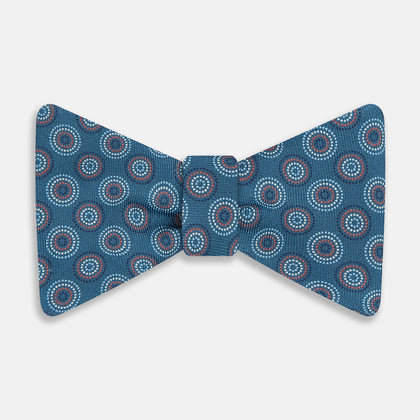 Blue Dotted Roundel Printed Silk Bow Tie