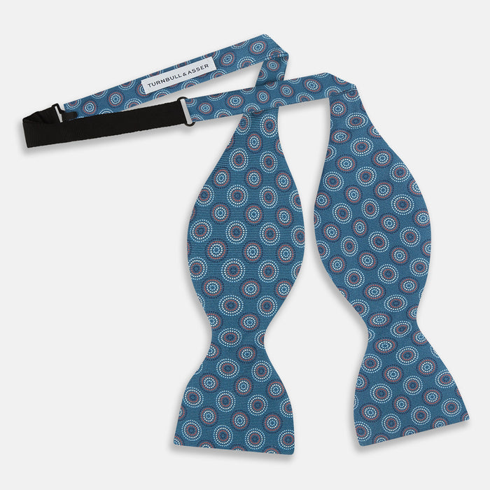 BLUE AND RED CIRCLE SILK BOW TIE Image 1