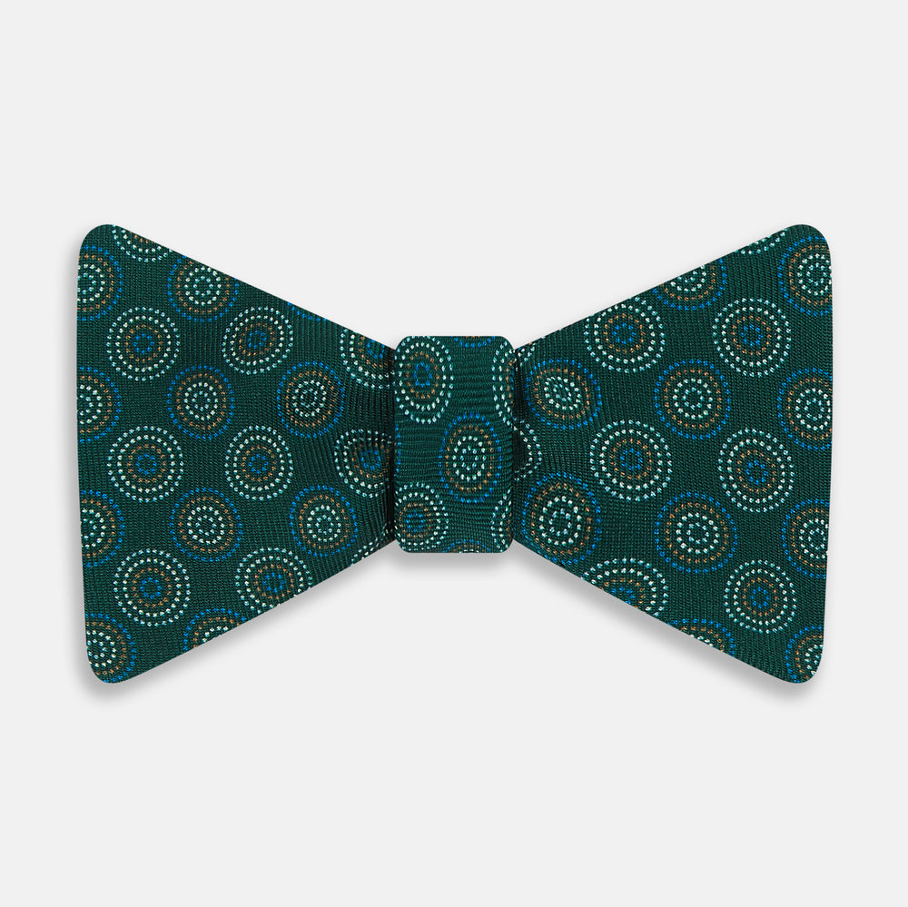 TIES BOWS MLTI CRCLE RINGS PRNTD SILK FOREST GREEN OS