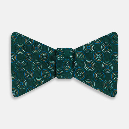 Forest Green Dotted Roundel Printed Silk Bow Tie