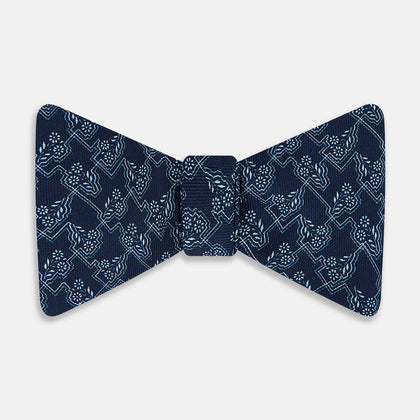 Dark Navy Floral Jigsaw Printed Silk Bow Tie