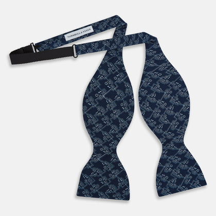 Dark Navy Floral Jigsaw Printed Silk Bow Tie Image 1