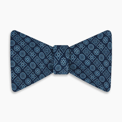 Dark Navy Floral Tile Pattern Printed Silk Bow Tie Image 3