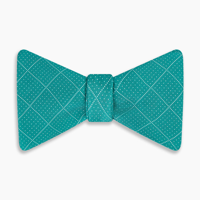 Turquoise Dotted Check Pattern Printed Silk Bow Tie Image 3