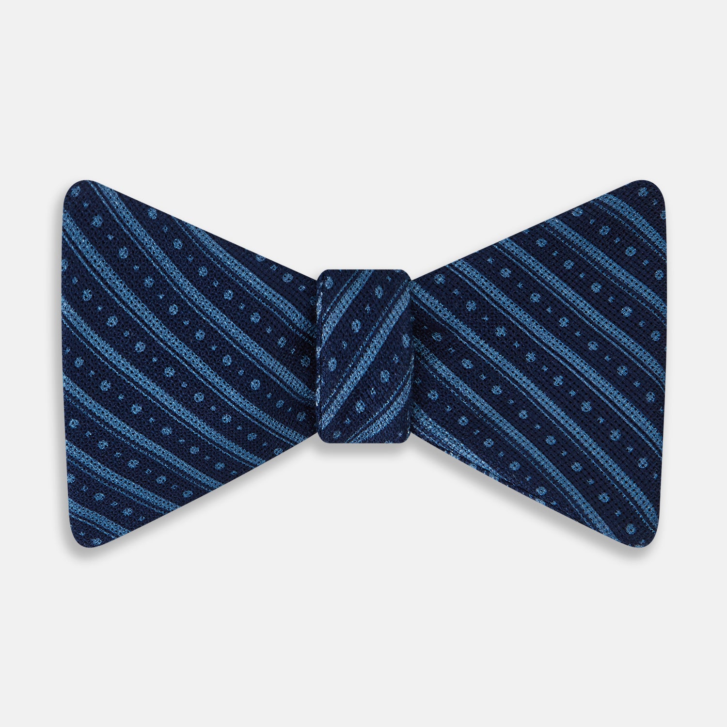 View 1 of product Blue Beaded Ticking Stripe Printed Silk Bow Tie OS