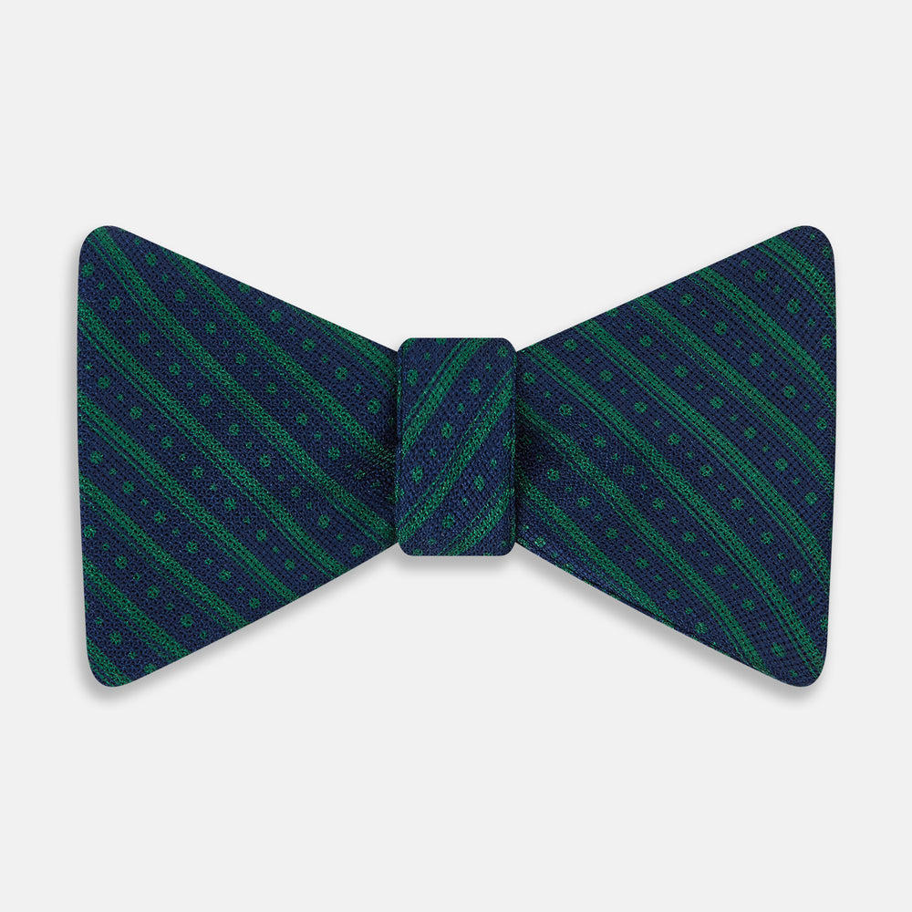 Forest Green Beaded Ticking Stripe Silk Bow Tie OS