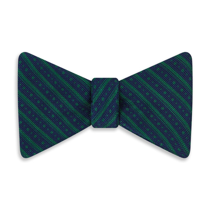 GREEN AND NAVY STRIPES AND DOTS SILK BOW TIE Image 3