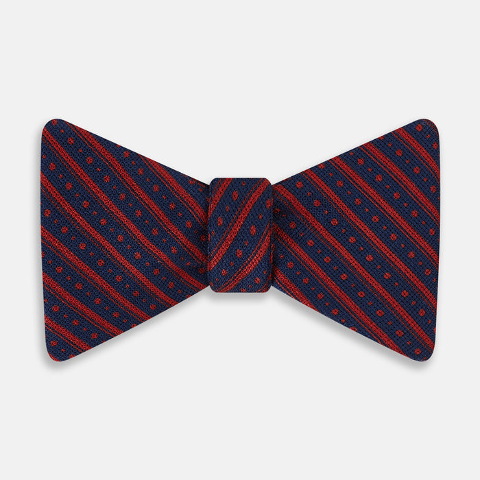 RED AND NAVY STRIPES AND DOTS SILK BOW TIE