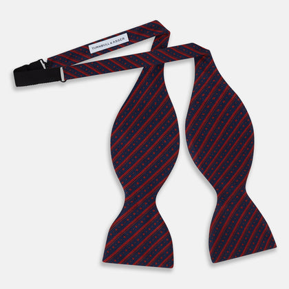 RED AND NAVY STRIPES AND DOTS SILK BOW TIE Image 1