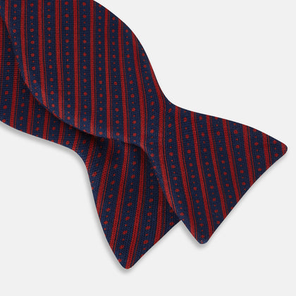 RED AND NAVY STRIPES AND DOTS SILK BOW TIE Image 2