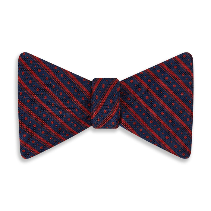 RED AND NAVY STRIPES AND DOTS SILK BOW TIE Image 3