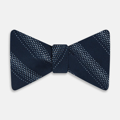 Navy Dotted Stripe Printed Silk Bow Tie