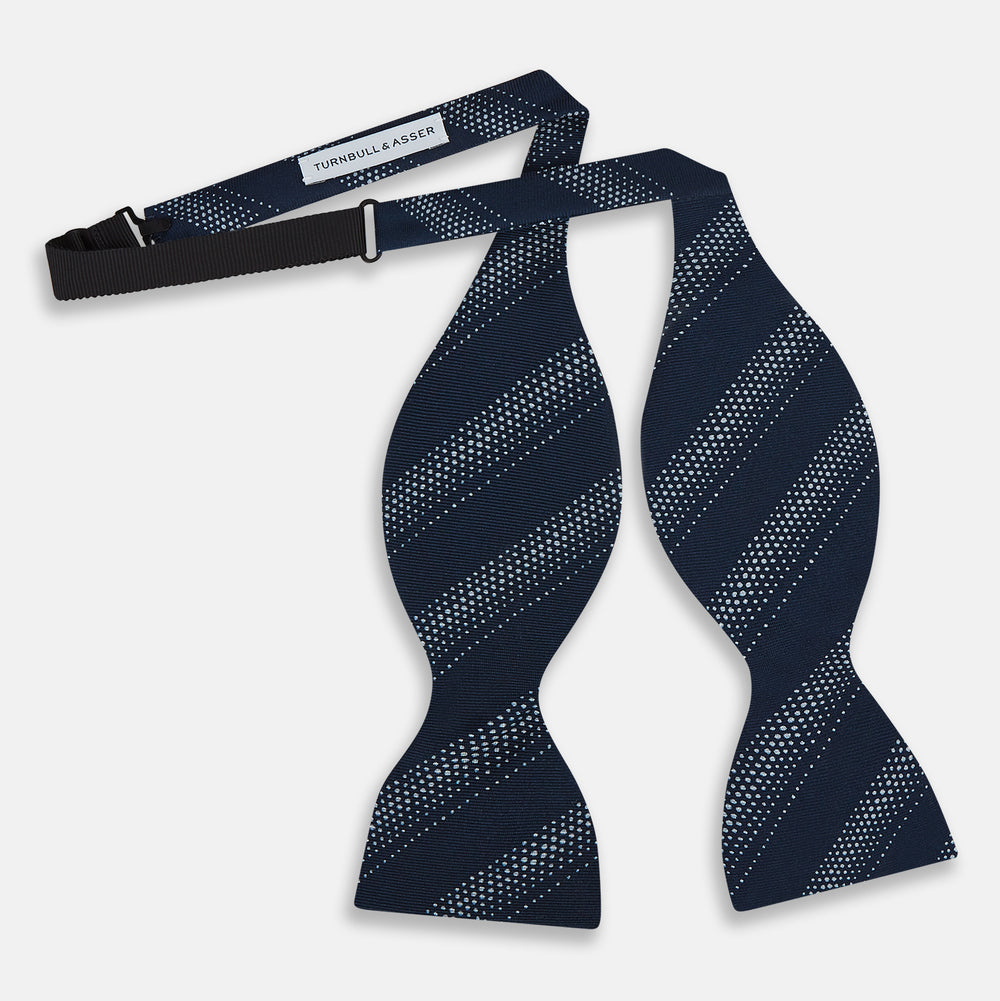 TIES BOWS DOT STRIPE PRINTED SILK NAVY OS