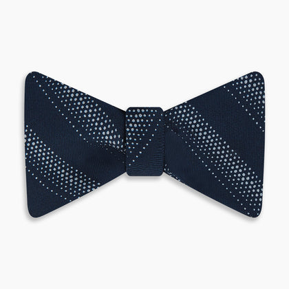Navy Dotted Stripe Printed Silk Bow Tie Image 3
