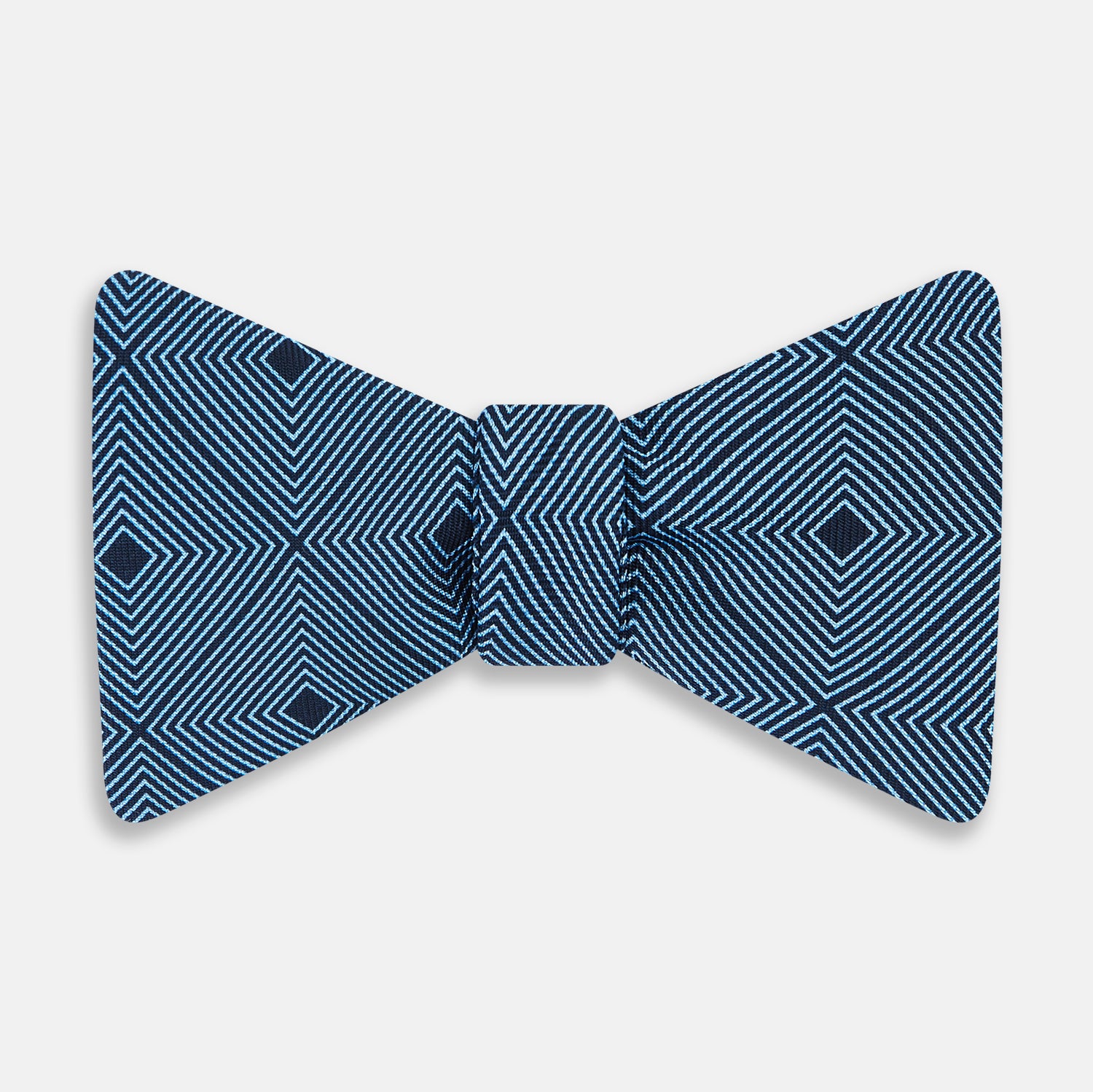 View 1 of product Blue and Navy Concentric Diamond Printed Silk Bow Tie OS