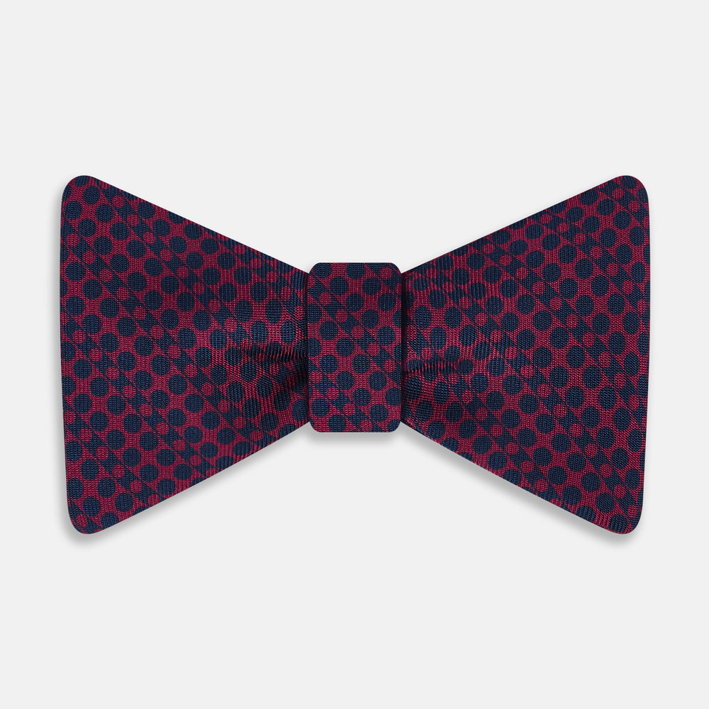 TIES BOWS CIRCLES AND STRIPE PRINTED SILK BURGUNDY OS