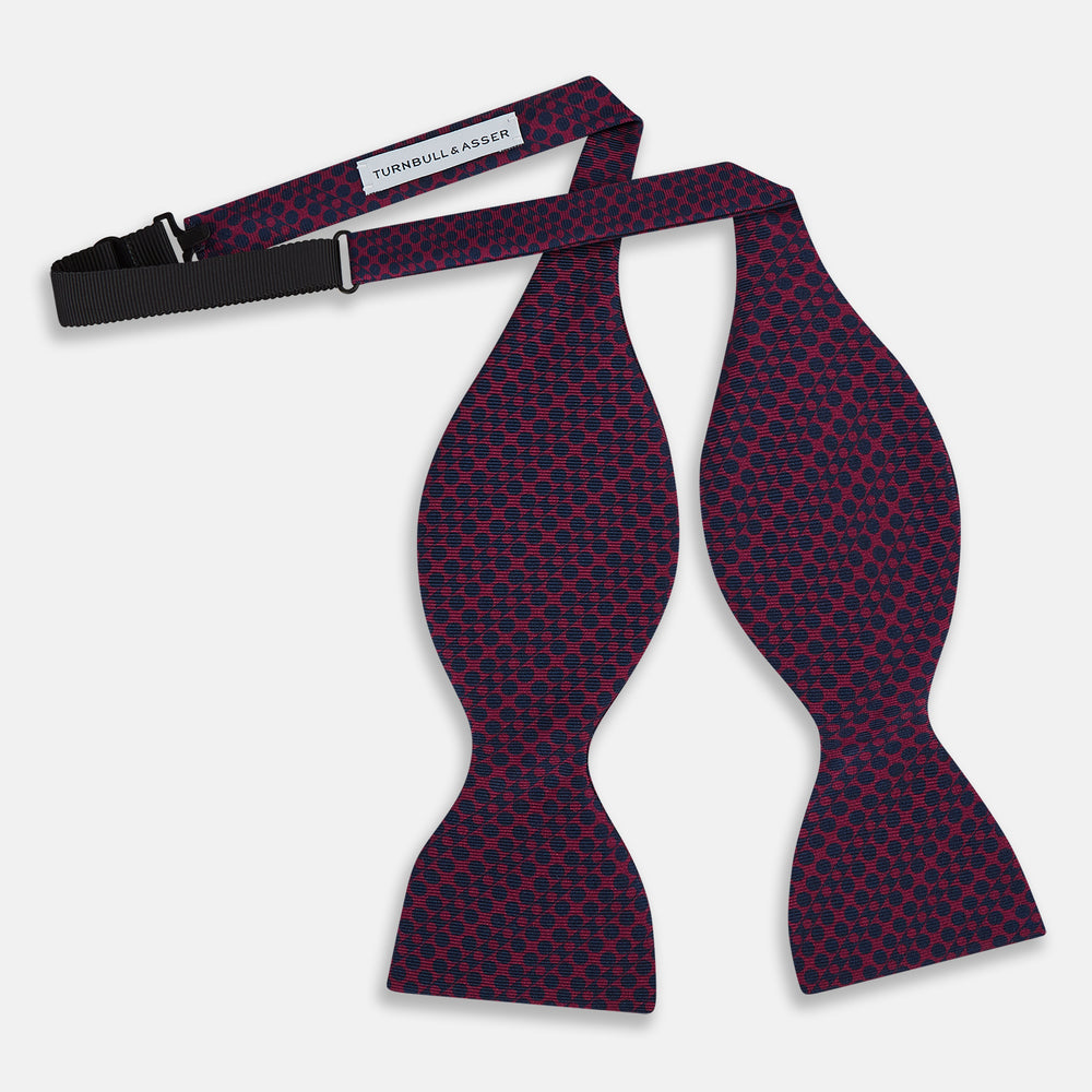 TIES BOWS CIRCLES AND STRIPE PRINTED SILK BURGUNDY OS