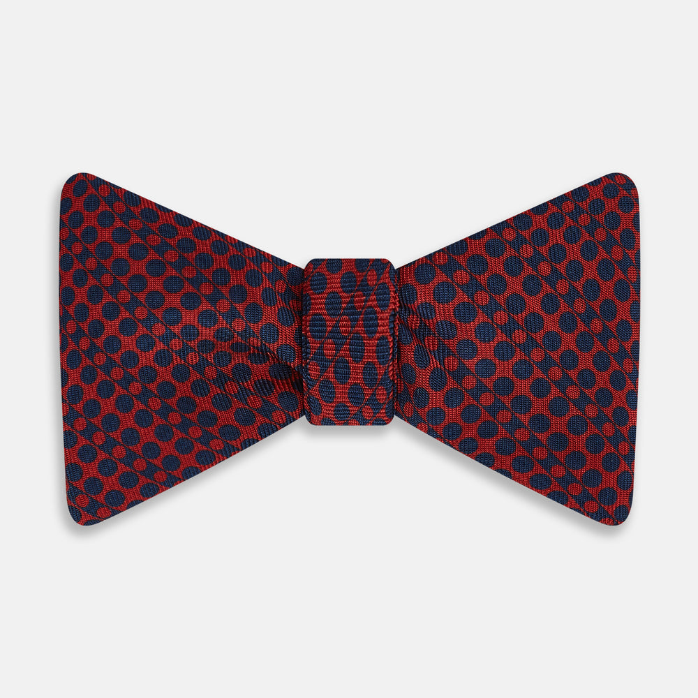 TIES BOWS CIRCLES AND STRIPE PRINTED SILK RED OS