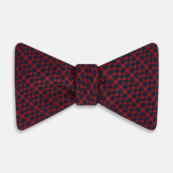 Red Micro-Dot Bar Printed Silk Bow Tie