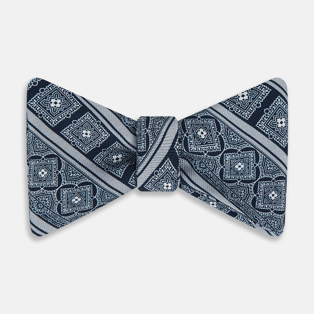 TIES BOWS TILE PRINT AND STRIPE PRINTED SILK NAVY OS