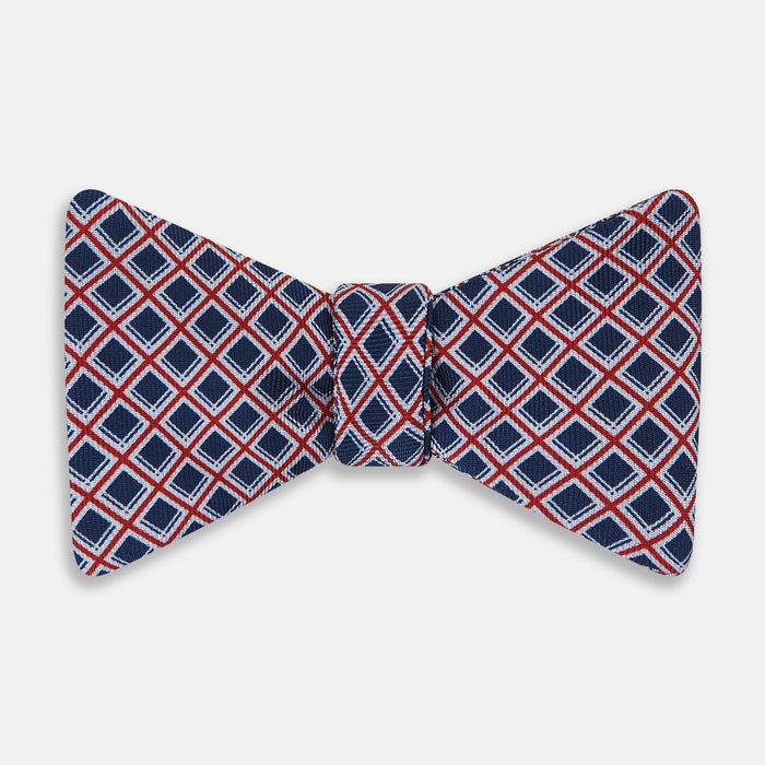 NAVY AND RED CHECKED SILK BOW TIE