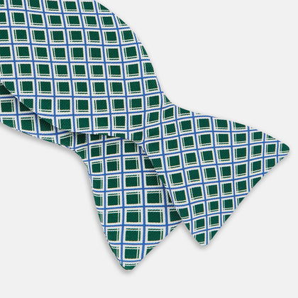 GREEN AND BLUE CHECKED SILK BOW TIE Image 2