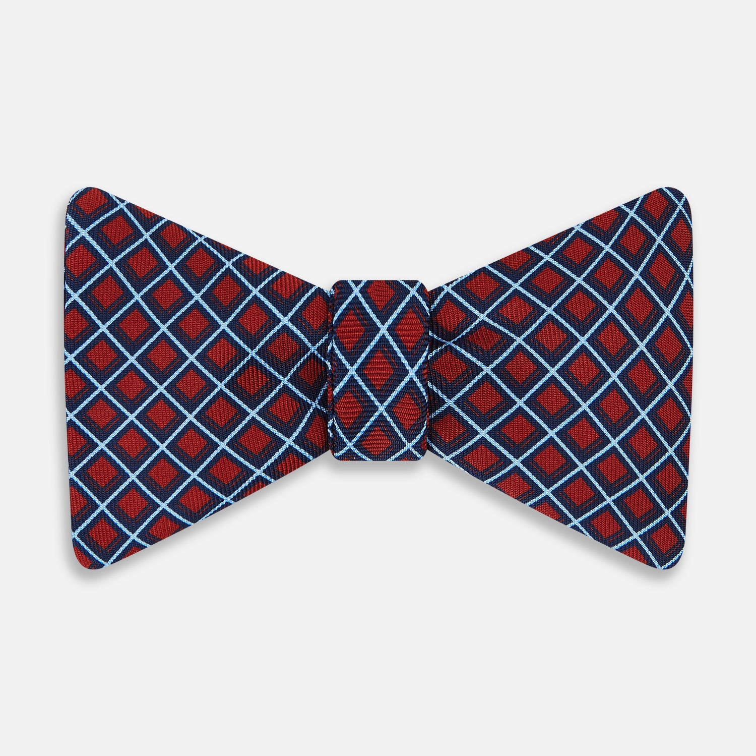 View 1 of product Red and Blue Nested Square Printed Silk Bow Tie OS