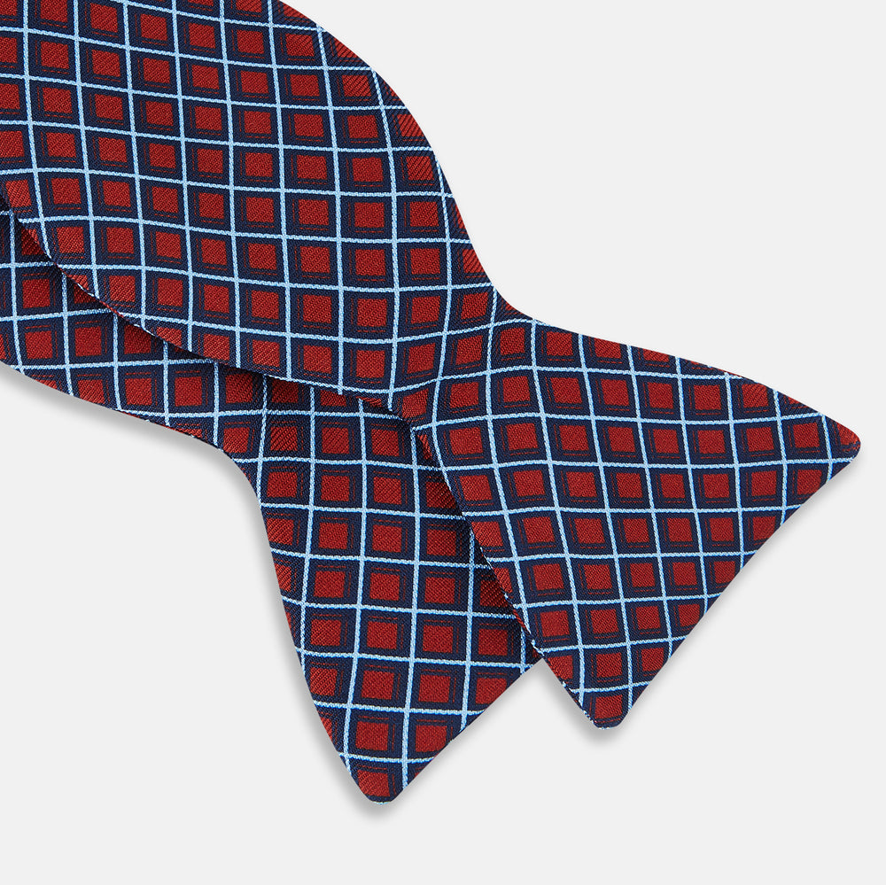 Red and Blue Nested Square Printed Silk Bow Tie OS