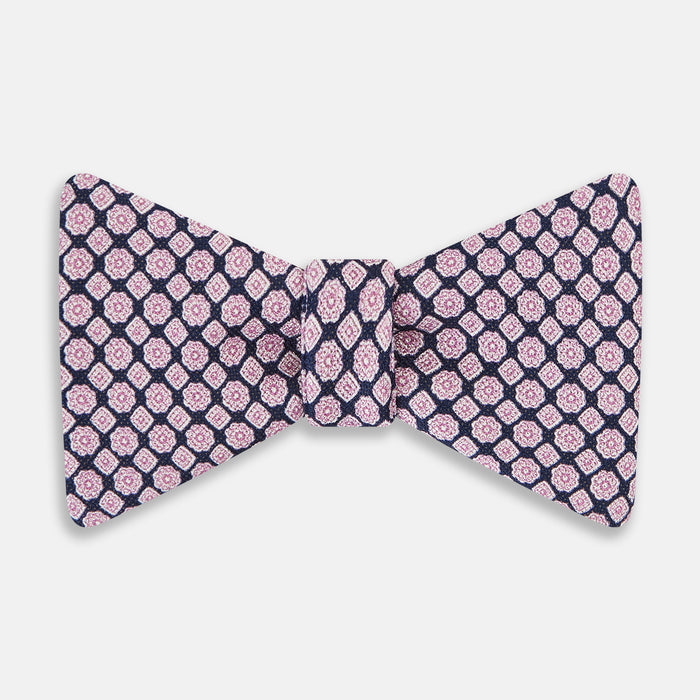 BLUE AND PINK ROSETTE SILK BOW TIE