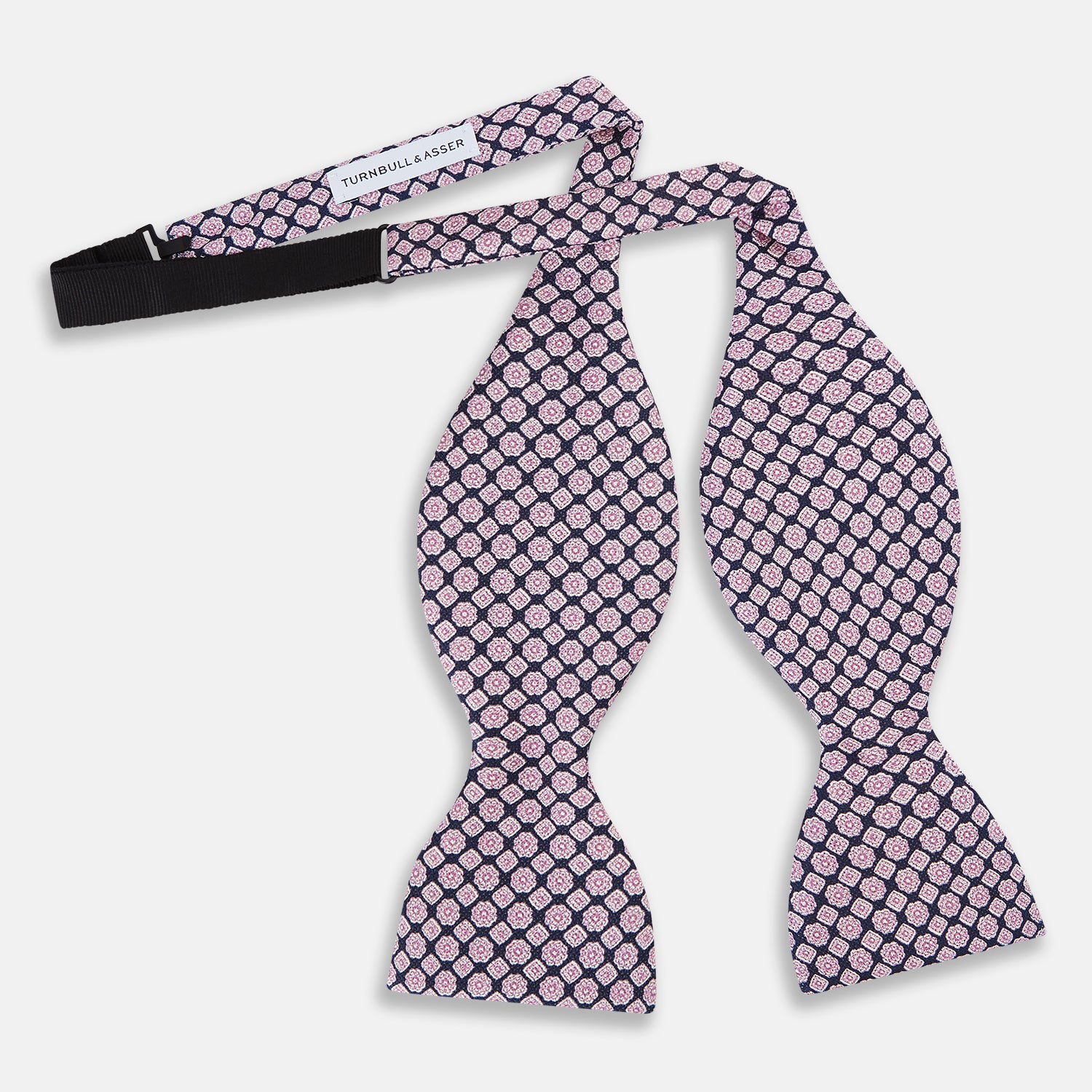 View 2 of product Pink and Navy Rosette Medallion Printed Silk Bow Tie OS