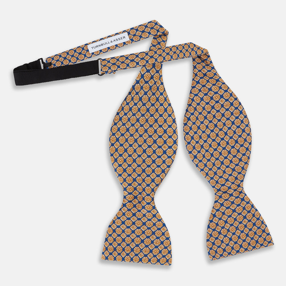 Amber and Blue Rosette Medallion Printed Silk Bow Tie OS