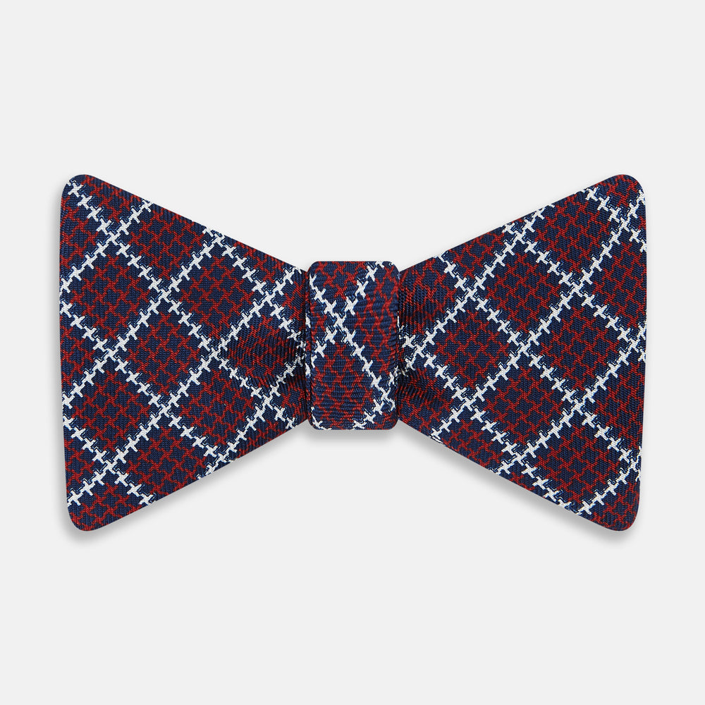 Red Houndstooth Check Printed Silk Bow Tie OS