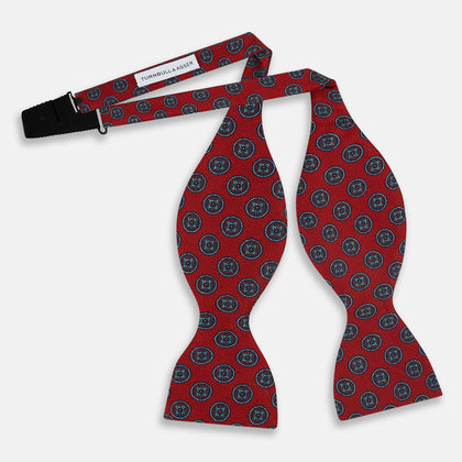 Red Rosette Medallion Printed Silk Bow Tie Image 2