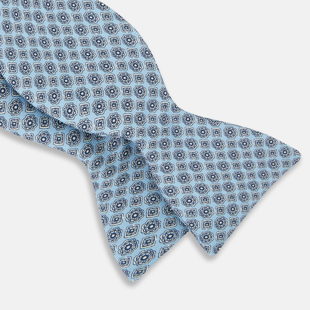 TIES BOWS MICRO GEOMETRIC FLORAL PRINTED SILK BLUE OS