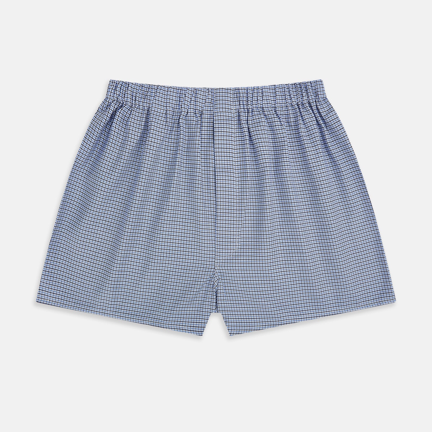View 1 of product The Blue Houndstooth Godfrey Boxer Shorts by Turnbull & Asser feature Italian cotton and an elastic waistband—ideal for anyone seeking luxurious men's underwear.