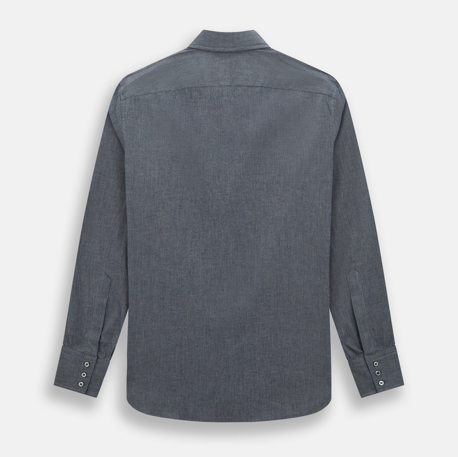 View 3 of product The Turnbull & Asser Azzurro Westminster Shirt in dark grey features long sleeves, a classic collar, buttoned cuffs, and a straight hem, showcased against a white background, highlighting refined British craftsmanship.
