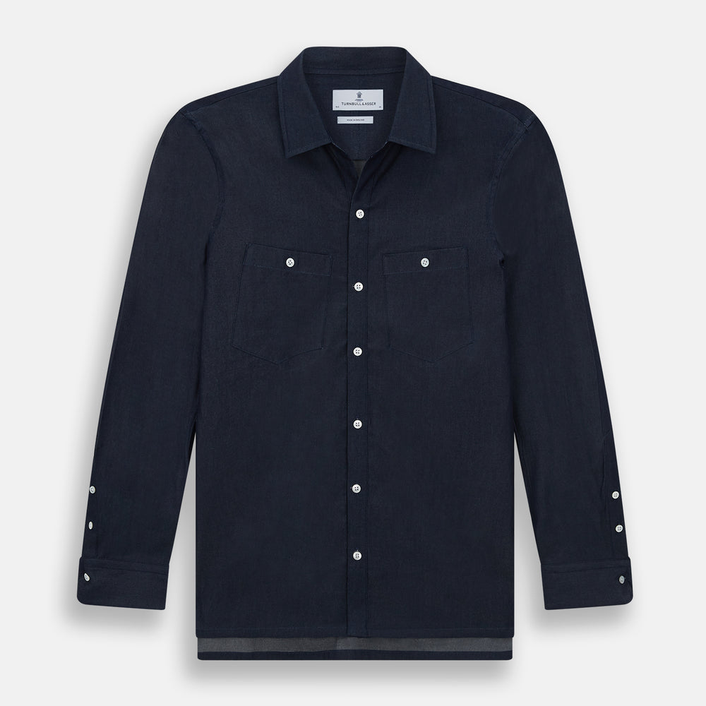 The Navy Piccadilly Shirt from Turnbull & Asser, featuring buttons, is ideal for both casual and formal occasions.