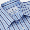 View 2 of product The Turnbull & Asser Pale Blue Multi Stripe Cotton Regular Fit Whitby Shirt, with collar and cuffs, is shown laid flat on a white background.