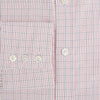 View 4 of product The Turnbull & Asser Red Micro Graph Check Mayfair Shirt is a long-sleeved, button-up Italian cotton shirt with a spread collar and buttoned cuffs, shown on a plain white background.