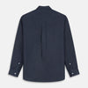 View 5 of product The Turnbull & Asser Blue Weekend Fit Finch Shirt features a Derby collar, chest pocket, classic white buttons, and timeless style, all in cotton. Laid flat on a white background.