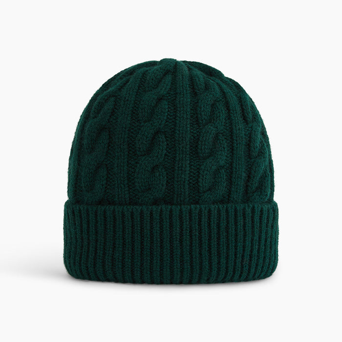 Forest Green Cable Knit Cashmere Beanie Image 2