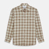 View 1 of product The Turnbull & Asser Green and Oatmeal Cotton Weekend Fit Langston Shirt features a Derby collar, long sleeves, two button-flap chest pockets, crisp white buttons, and a stylish plaid pattern.