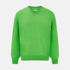 View 1 of product The Turnbull & Asser Lime Green Fine Merino V-Neck Jumper features ribbed cuffs and hem—a vibrant, standout knitwear choice for any wardrobe.