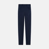 View 3 of product Turnbull & Asser Navy Winston Trousers in high-twist cotton, featuring a straight-leg cut, button and zipper closure, belt loops, and side pockets, displayed on a plain white background.