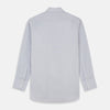 View 5 of product The Turnbull & Asser Faded Blue Block Check Cotton Regular Fit Mayfair Shirt, featuring long sleeves, a classic collar, and white buttons, is neatly laid flat on a white background.