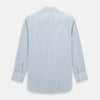 View 3 of product The Turnbull & Asser Sky Blue Shadow Pinstripe Mayfair Shirt, a long-sleeved, button-up shirt with a T&A collar and light blue and white thin vertical stripes, is displayed flat on a white background.