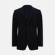 The Turnbull & Asser Navy Knitted Cambridge Blazer features a single-breasted design with three front patch pockets and two buttons, shown against a plain white background.