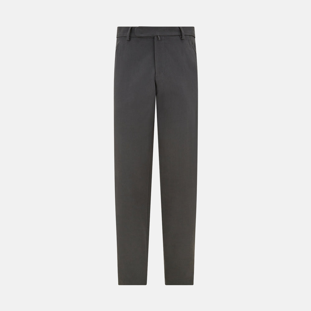 The Grey Henry B Trousers by Turnbull & Asser are straight-leg, feature belt loops, front pockets, a flat front, and are crafted from premium Italian cotton. Shown against a plain white background.
